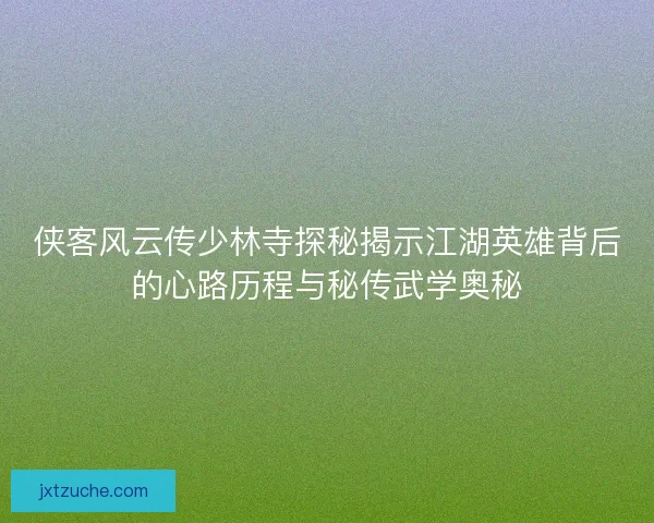 侠客风云传少林寺探秘揭示江湖英雄背后的心路历程与秘传武学奥秘