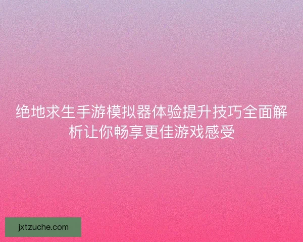 绝地求生手游模拟器体验提升技巧全面解析让你畅享更佳游戏感受